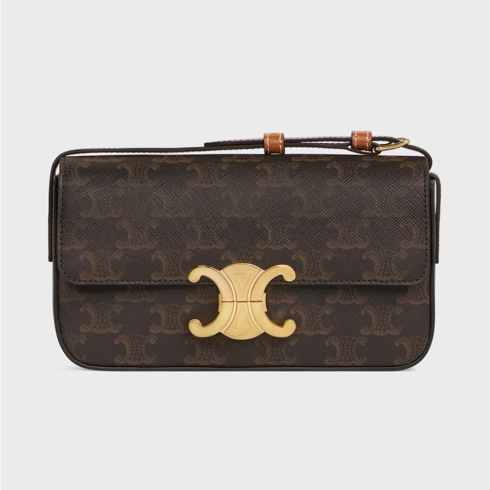 Celine Triomphe Canvas and Calfskin Leather Shoulder Bag